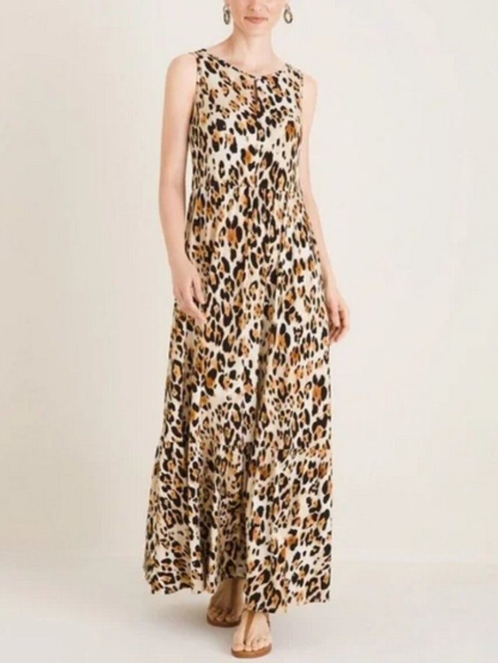 Chico's Sleeveless Animal Print Tiered Maxi Dress Size Large